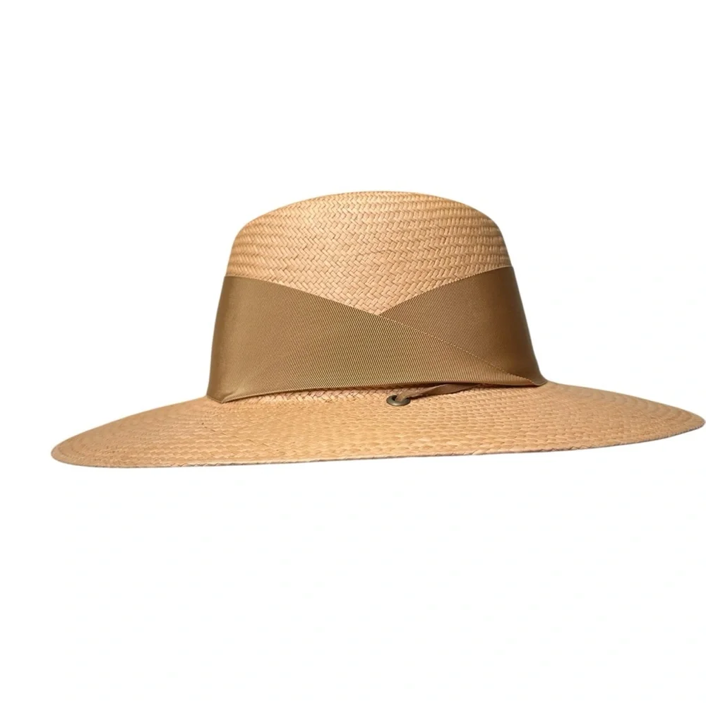 FREYA for VERONICA BEARD Field Gardenia Panama Hat in Tan Raffia Suede Strap New - Picture 6 of 11